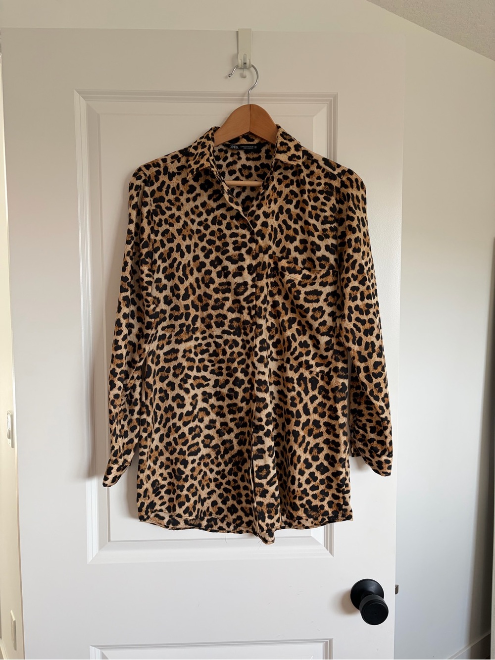 Zara Leopard Print Oversize Satin Blouse XS